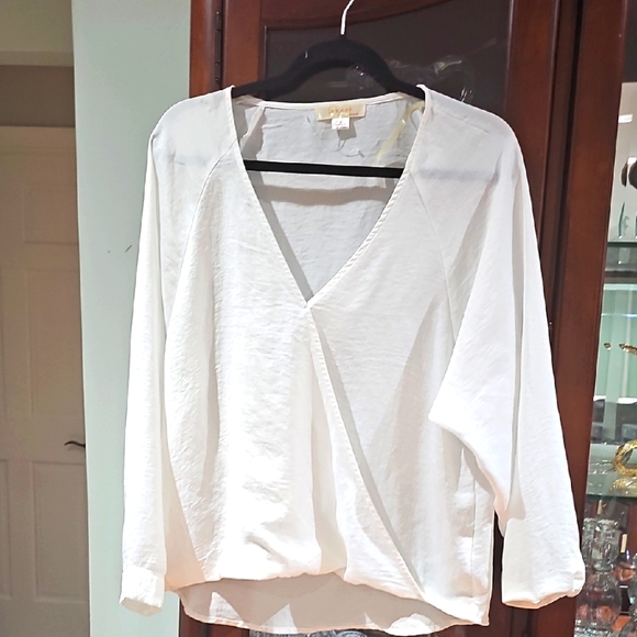 La Vie 89 Tops - La Vie 89 Elegant Bloouse Wrap Front Float Over Waist White Medium